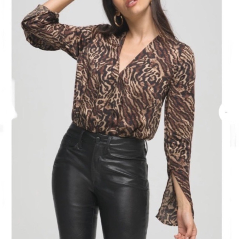 Good American Animal Print Long Sleeve Wrap Bodysuit Brown Black Size 5‎ XL/2XL